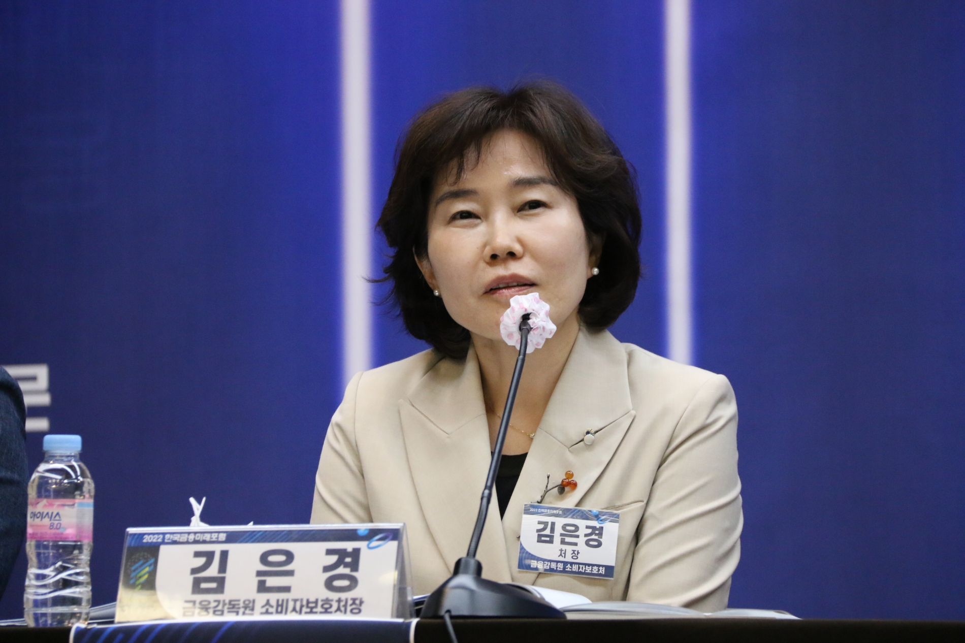 김은경 금융감독원 금융소비자보호처장이 17일 열린 2022 한국금융미래포럼에서 패널토론에 참여하고 있다.