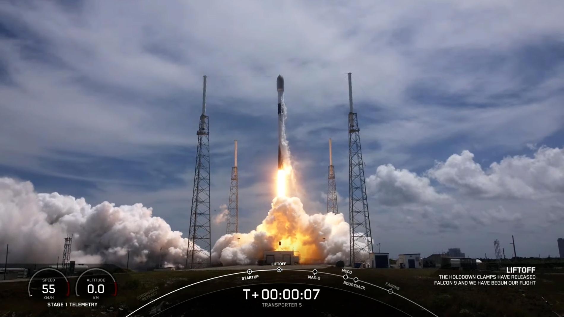 한글과컴퓨터의 첫 인공위성이자 국내 첫 지구관측용 민간위성 ‘세종1호’가 미국의 민간 우주기업 ‘스페이스X’의 ‘팰컨9(FALCON9)’ 로켓에 실려, 미국 플로리다주 케이프 캐너버럴에 있는 케네디 우주센터에서 25일 오후 2시35분(한국시간 기준 26일 오전 3시35분)에 발사됐다. 사진=한컴