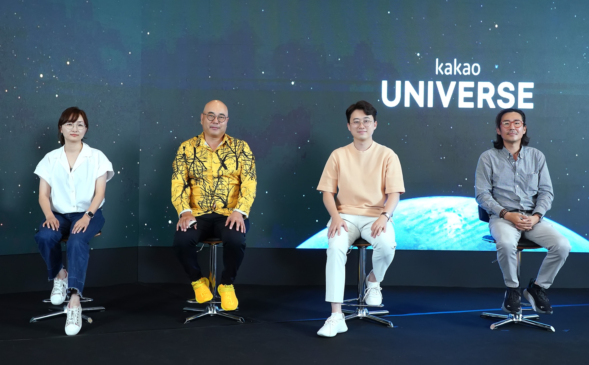 좌측부터 카카오 권미진 링크부문장, 카카오 남궁훈 대표이사, 카카오브레인 김일두 대표이사, 넵튠 정욱 대표이사. 사진=카카오