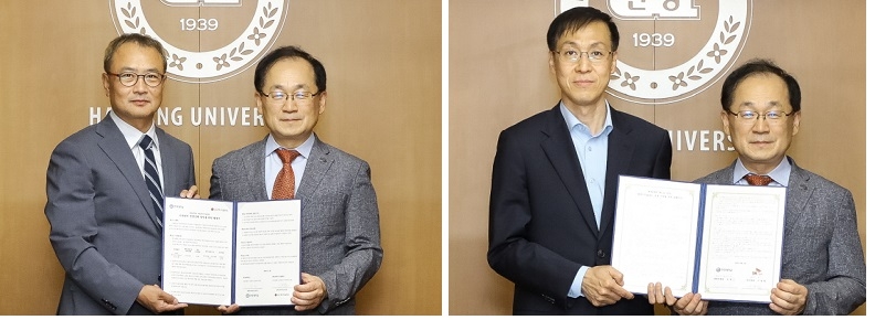 (왼쪽부터)신영준 LG에너지솔루션 CTO, 오성근 한양대 경영부총장, 이장원 SK온 배터리연구원장. 제공=한양대.