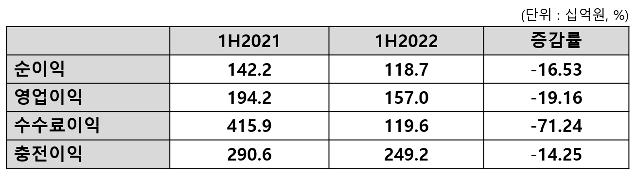하나카드 2022년 상반기 실적. /표=신혜주 기자