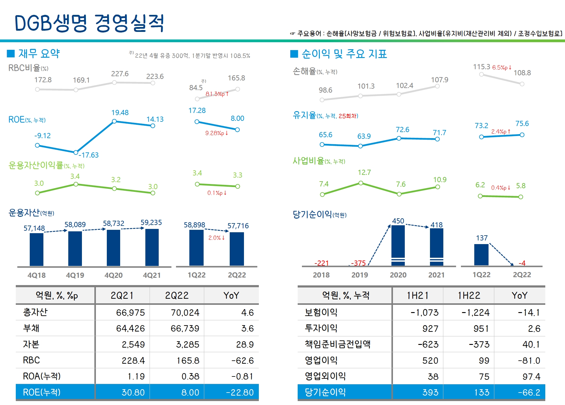 DGB생명의 주요 경영 실적 지표. /자료제공=DGB금융지주