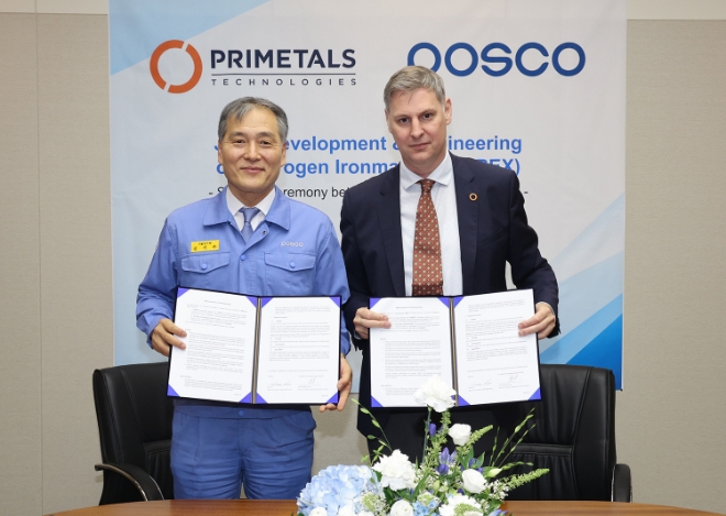 포스코는 지난달 26일 포항 기술연구원에서 영국의 플랜트 건설사 프라이메탈스(Primetals)와 수소환원제철 엔지니어링 기술 협력 업무협약을 체결했다. 사진=포스코그룹.