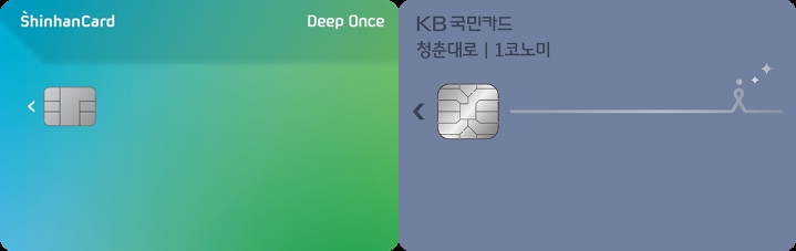 왼쪽부터 신한카드의 '신한카드 딥 원스(Deep Once)'와 KB국민카드의 '청춘대로 1코노미 카드' /사진제공=각 사