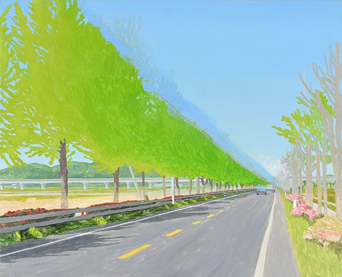 ▲서천읍 충정로길 (캔버스에 유채, 바느질, 90.9×72.7cm, 2019)