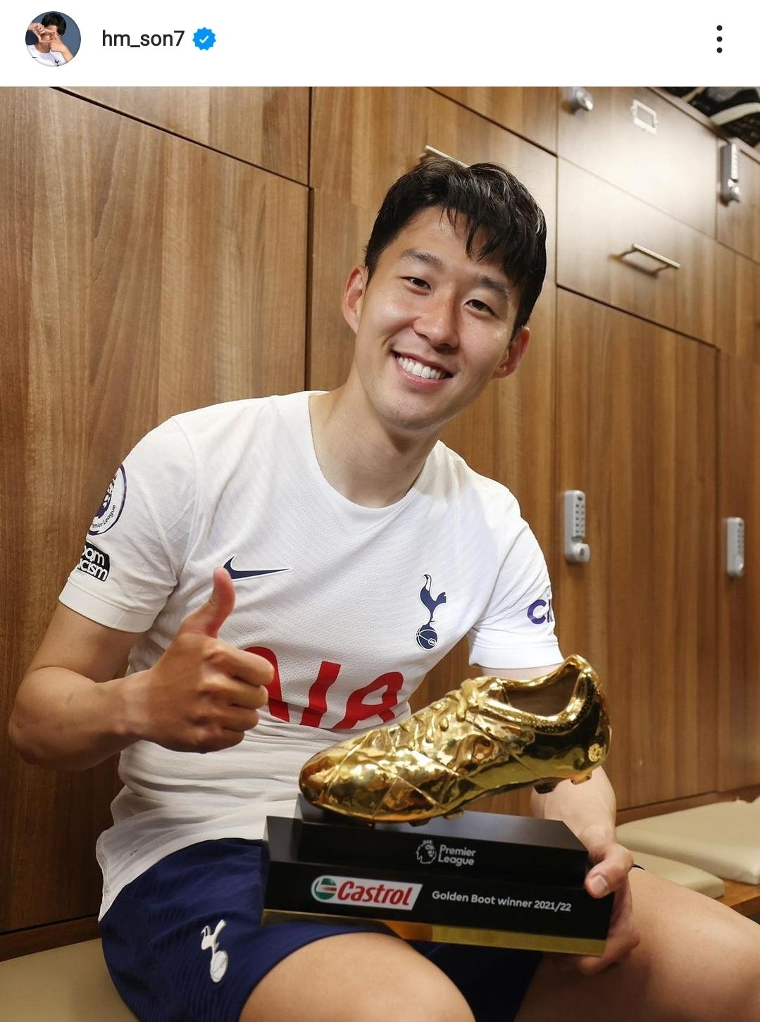 지난 시즌 손흥민 선수는 프리미어리그 득점왕을 차지했다. /사진제공=손흥민 선수 인스타그램