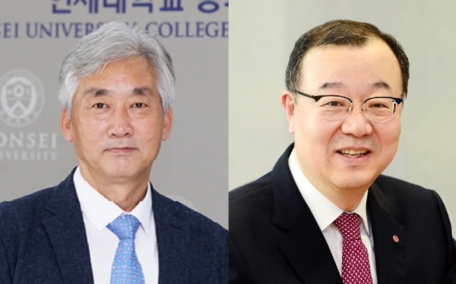 명재민 연세대학교공과대학장(사진 왼쪽)과 유지영 LG화학 CTO(사진 오른쪽). 사진=LG화학.