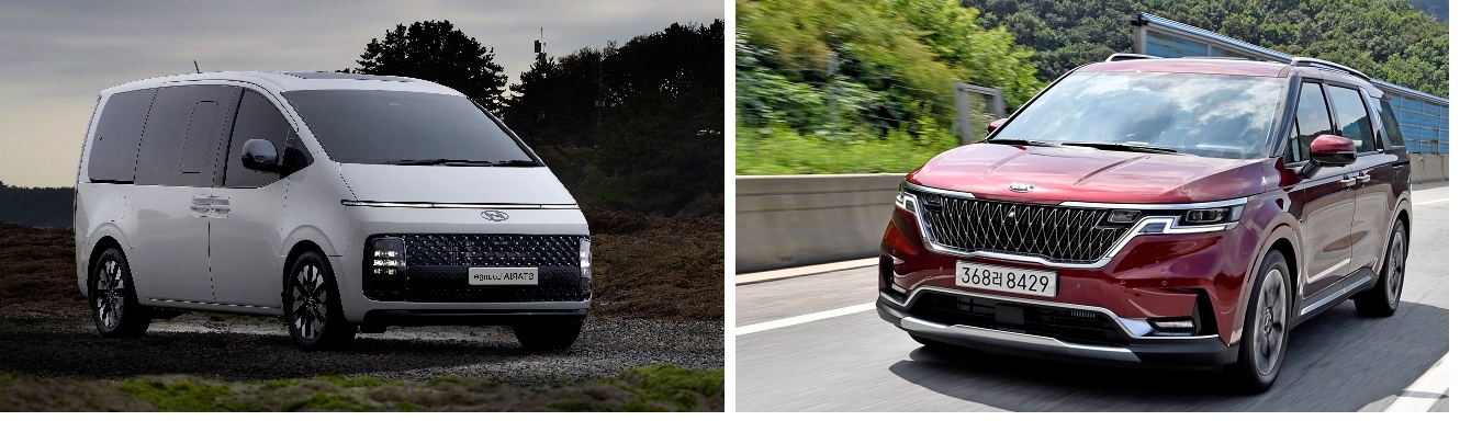 현대차 스타리아 라운지(왼쪽)과 기아 카니발.