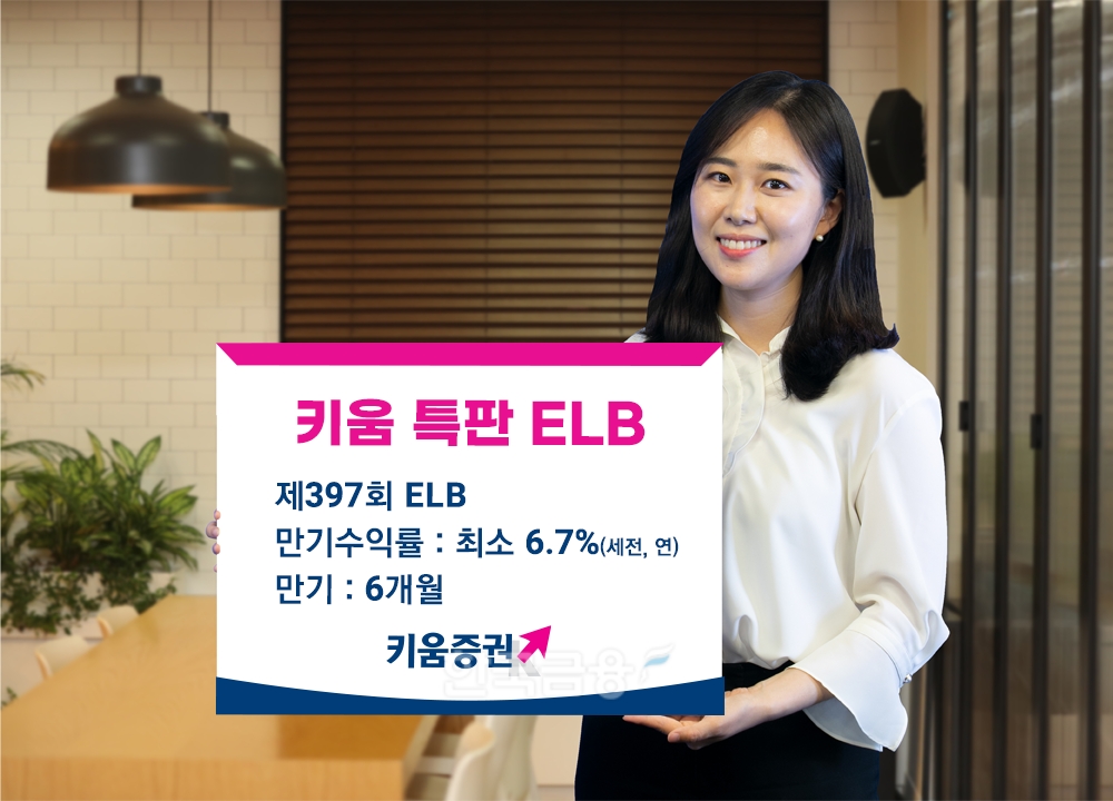 키움증권(대표이사 황현순)은 오는 24일 오후 1시까지 세전 최소 연 6.7%를 지급하는 제397회 주가 연계 파생 결합사채(ELB·Equity Linked Bond) 등 원금 지급형 ELB 2종을 판매한다./사진=키움증권