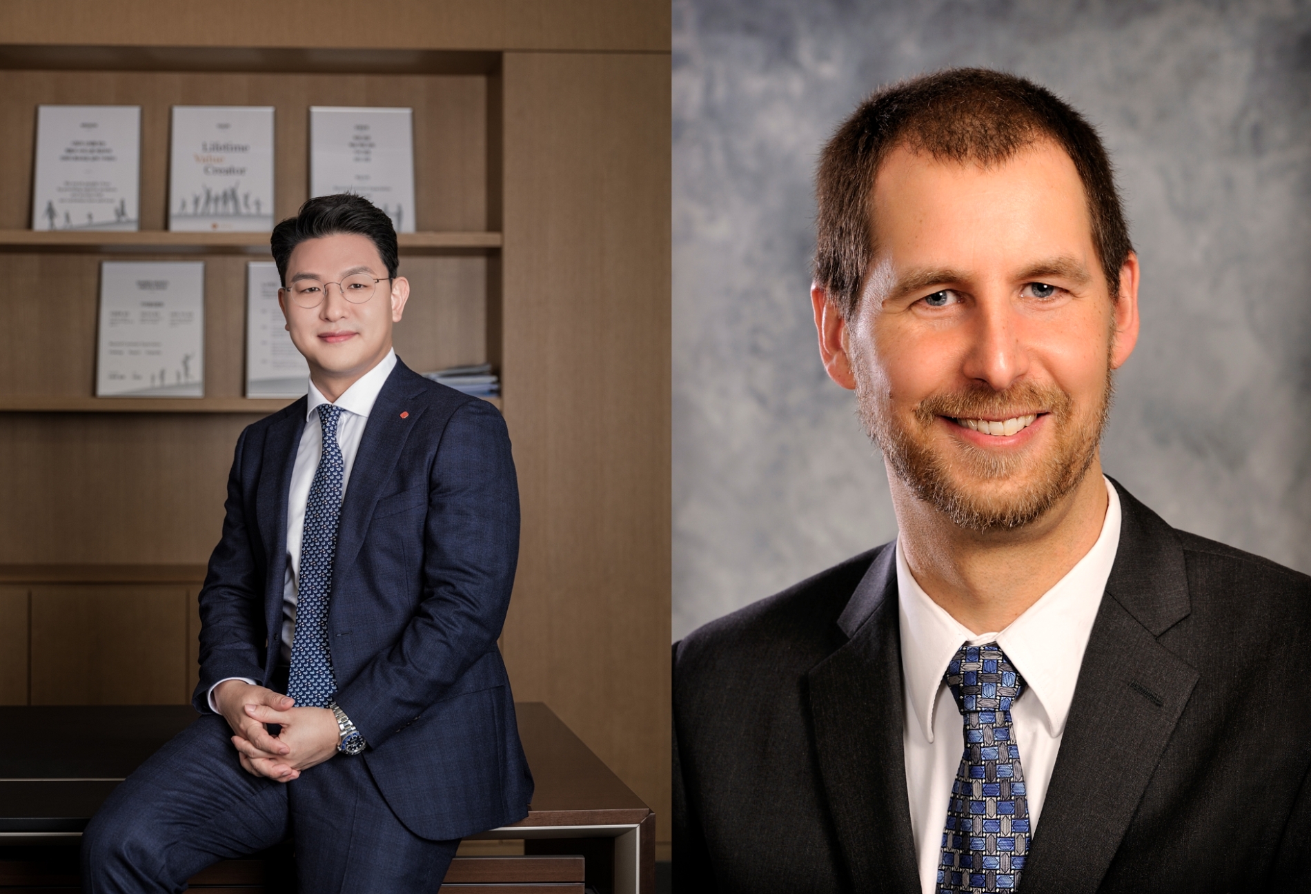 (사진 왼쪽)롯데바이오로직스 이원직 대표이사, 롯데바이오로직스 마이클 하우슬레이던 미국 법인장./ 사진제공 = 롯데바이오로직스