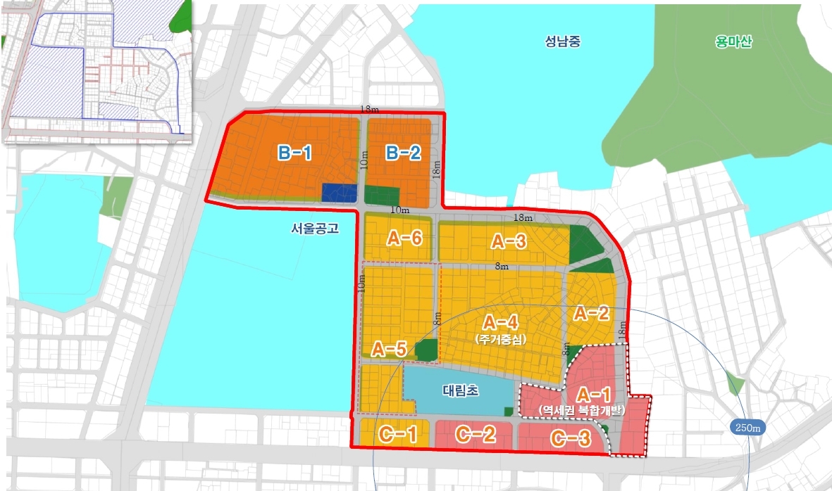 신대방삼거리 북측 역세권 활성화 사업 대상지 가이드라인 지역구분도 / 자료제공=동작구