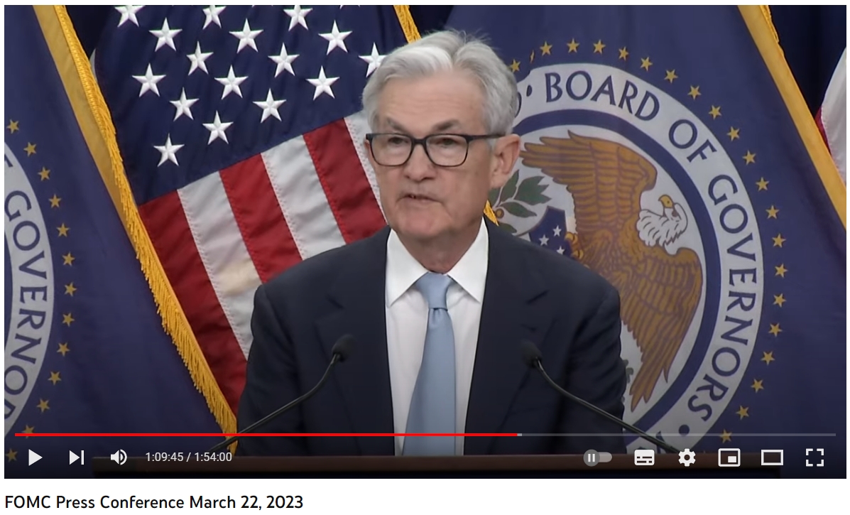 제롬 파월 연준(Fed) 의장 FOMC 회견(2023.03.22) / 사진출처= 미국 Federal Reserve 유튜브 채널 갈무리