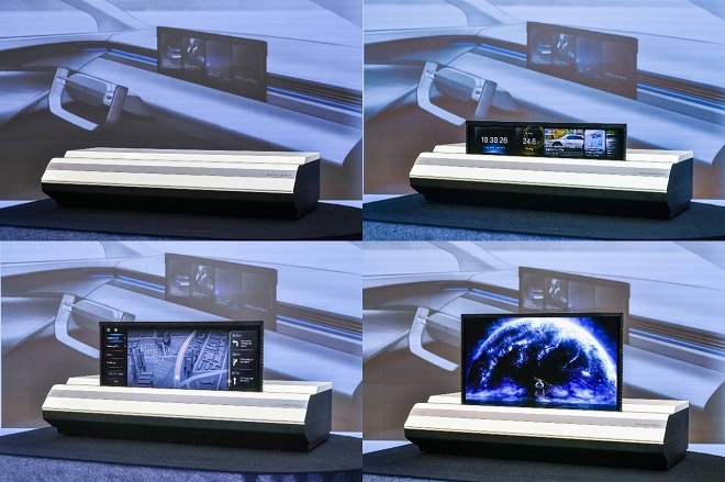 현대모비스 차량용 롤러블 디스플레이는 주행모드에 따라 화면 크기를 조절할 수 있고, 최대 30인치대까지 확장이 가능하다. 사진제공=현대모비스.