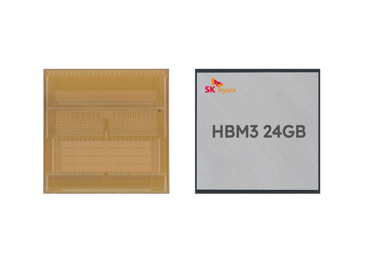 SK하이닉스가 개발한 12단 적층 HBM3. HBM3 현존 최고 용량인 24GB(기가바이트)가 구현됐다. 사진 제공=SK하이닉스