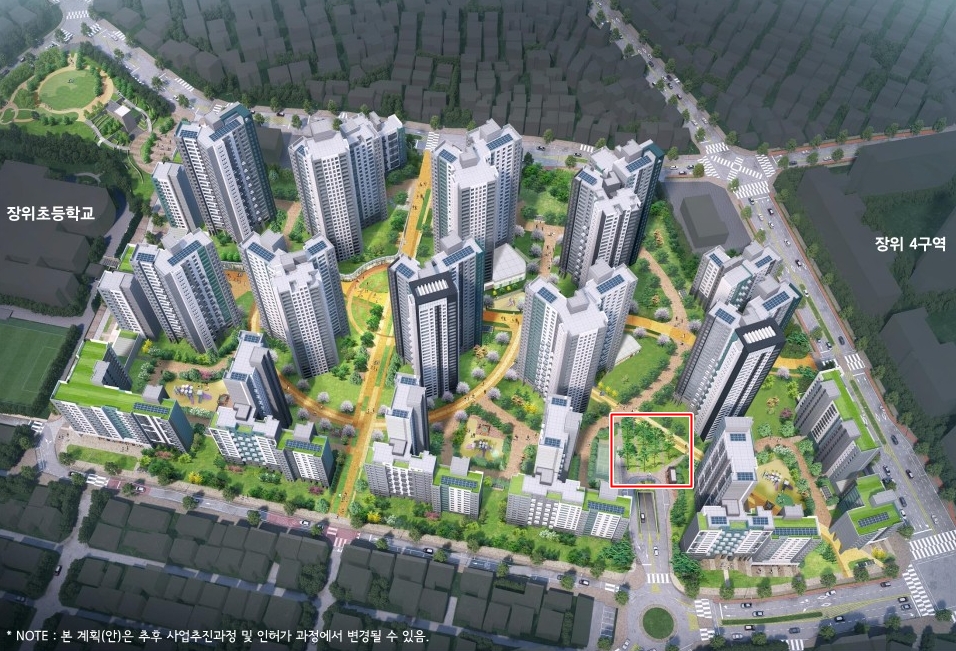 장위10구역 재개발 조감도. 붉은 사각이 사랑제일교회 위치. /사진제공=장위10구역 재개발조합