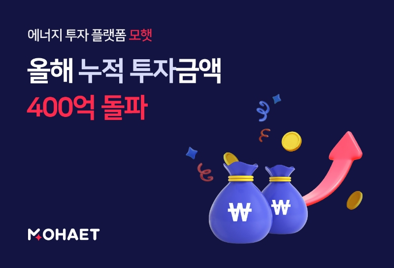 에이치에너지가 자사 에너지투자플랫폼 '모햇'의 누적 투자금액이 지난달 400억원을 돌파했다고 밝혔다. /사진제공=에이치에너지