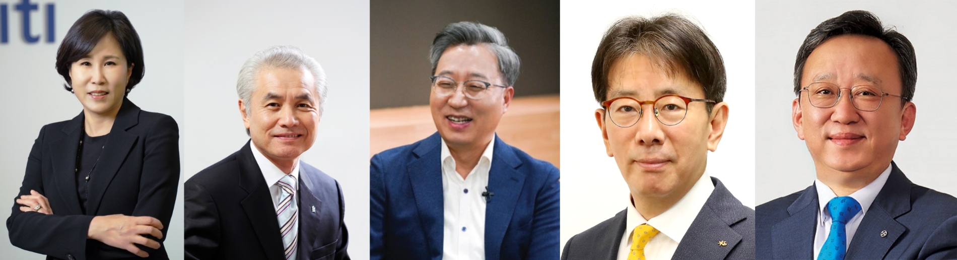유명순 한국씨티은행장과 박종복 SC제일은행장, 윤호영 카카오뱅크 대표, 이재근 KB국민은행장, 정상혁 신한은행장(왼쪽부터). /사진제공=각사