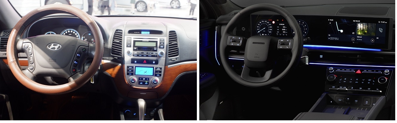 싼타페 내부 2세대(왼쪽)와 5세대.