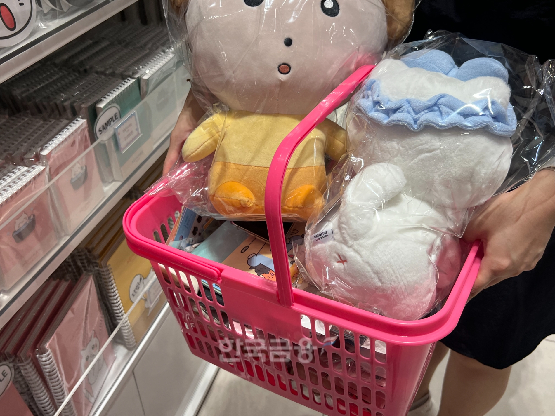 팝업스토어 매장 내부에서 만난 관람객의 장바구니는 갖가지 굿즈들로 가득차 있었다. / 사진=이주은 기자