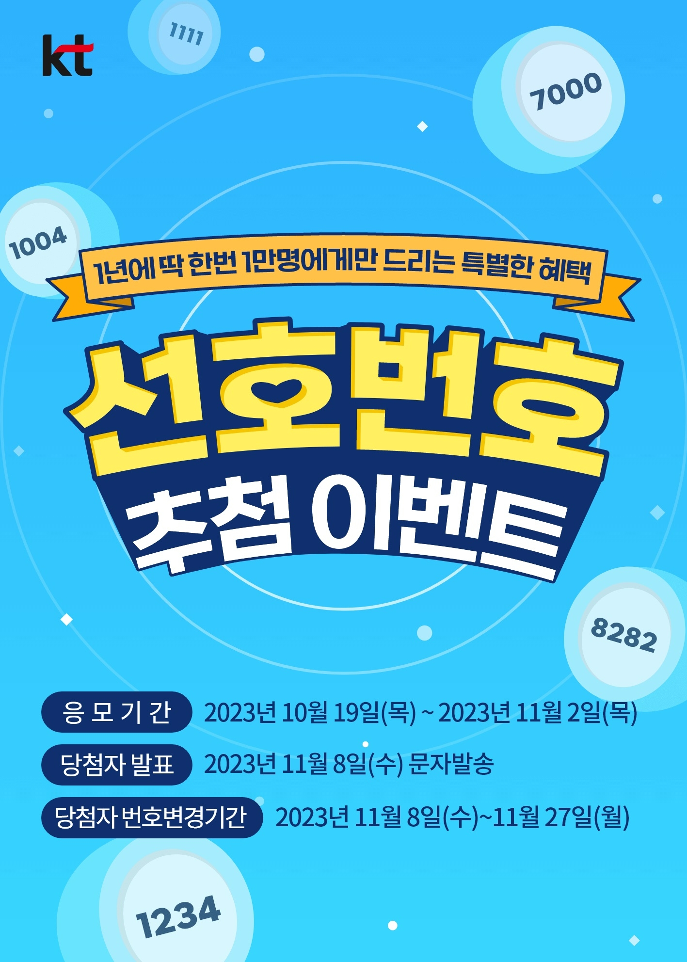 KT가 내달 2일까지 선호번호 1만개에 대한 추첨 이벤트 응모를 진행한다./사진제공=KT