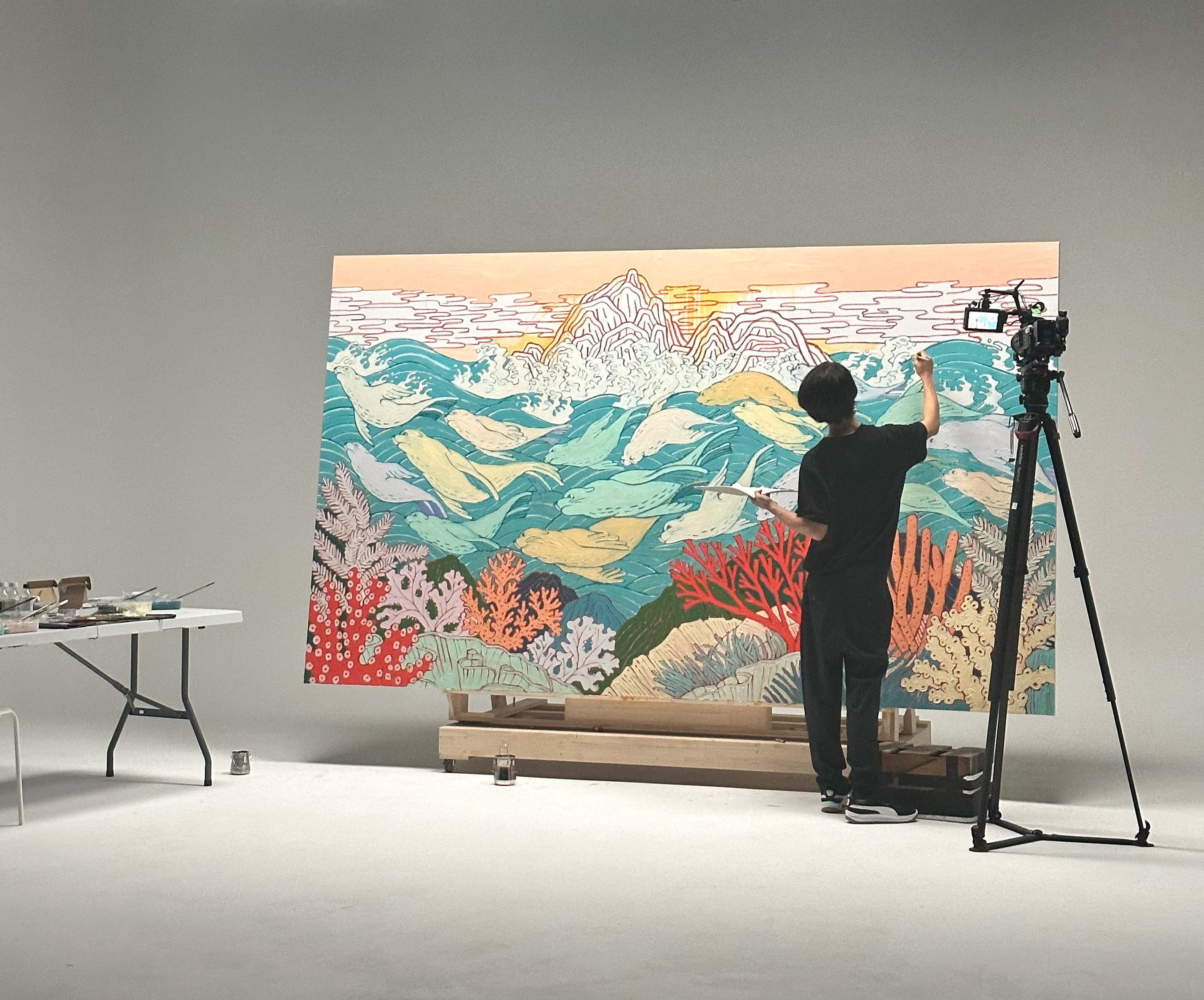 김승배 작가가 그린 초대형 독도그림./사진제공=GS리테일