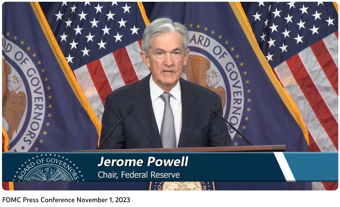 제롬 파월 미국 연준(Fed) 의장 기자회견(2023.11.01) / 사진출처= Federal Reserve 유튜브 채널 갈무리