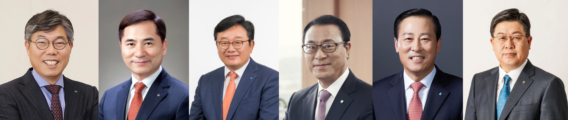 황병우 DGB대구은행장과 김경룡 전 DGB금융지주 회장 직무대행, 임성훈 전 DGB대구은행장, 유구현 전 우리카드 사장, 김도진 전 IBK기업은행장, 이경섭 전 NH농협은행장(왼쪽부터). /사진제공=각사