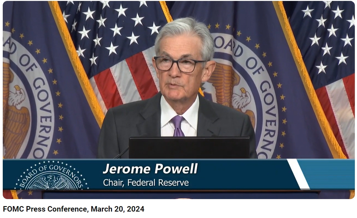 제롬 파월 미국 연준(Fed) 의장 기자회견(2024.03.20) / 사진출처= Federal Reserve 유튜브 채널 갈무리