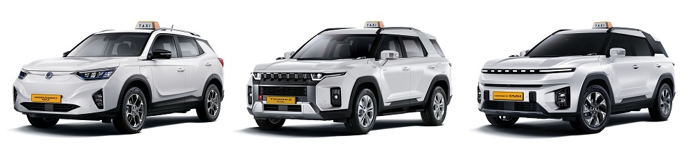 KGM 택시 전용 모델 (왼쪽부터)코란도EV, 토레스 바이퓨얼 LPG, 토레스EVX