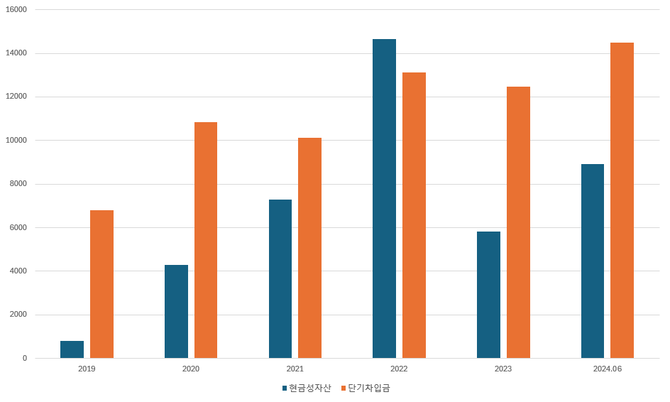 SKC 현금성자산 및 단기차입금 추이./출처=금융감독원 전자공시