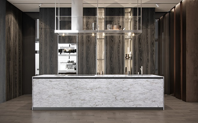 롯데케미칼의 래디언스 에트나스노우 컬러가 적용된 주방. 사진제공=롯데케미칼