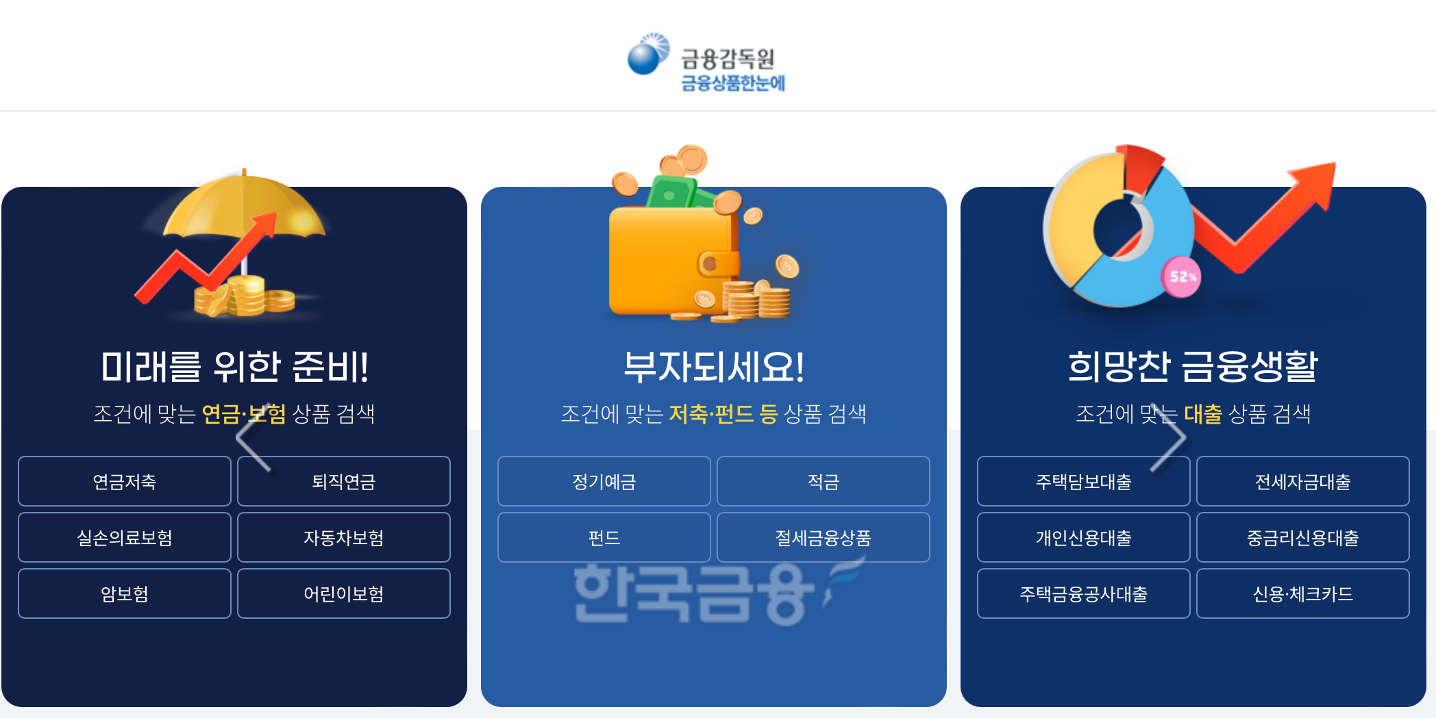 금융감독원 금융상품통합비교공시 금융상품한눈에./ 사진 = 금융상품한눈에 홈페이지 캡쳐