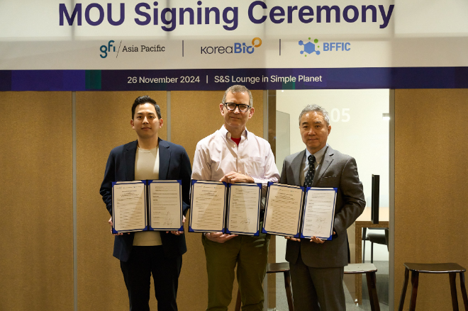 한국바이오협회는 협회 산하 바이오미래식품산업협의회, 아시아 최고 대체 단백질 싱크탱크인 'Good Food Institute APAC'(GFI)과 함께 배양육, 정밀발효 등 대체 단백질 산업 발전을 위한 3자 간 양해각서(MOU)를 26일 체결했다고 밝혔다. /사진=한국바이오협회
