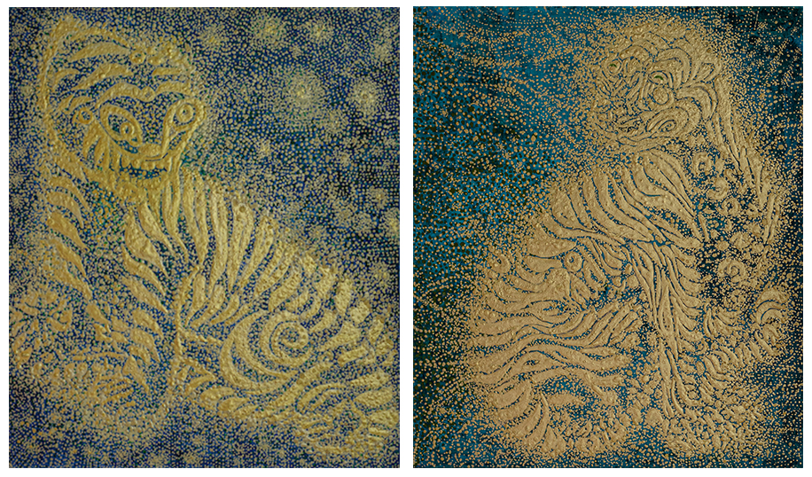 좌) 이명희, 늘~, 2024, 천에 채색, 53.0×45.5cm, 우) 이명희, 아스라이~, 2024, 천에 채색, 53.0×45.5cm