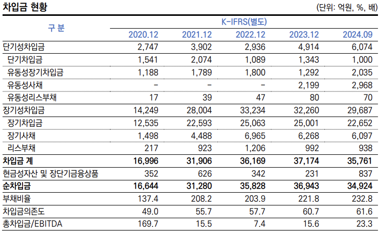 HD현대케미칼 차입금 추이./출처=한국신용평가