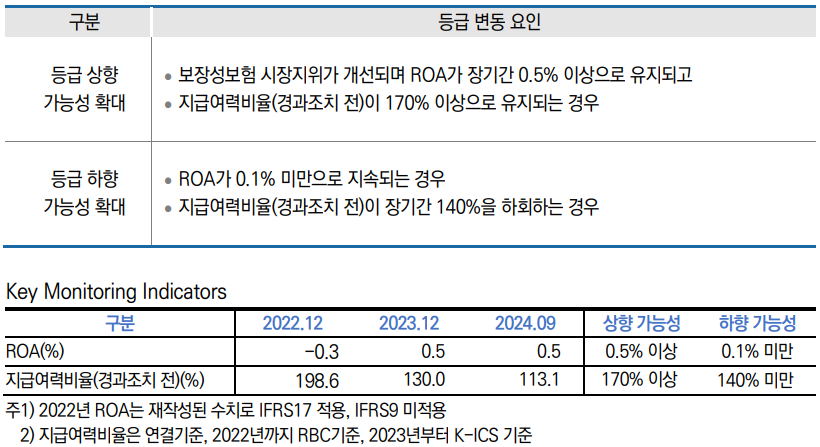 ABL생명보험 신용등급 변동요인 및 주요 지표./출처=나이스신용평가