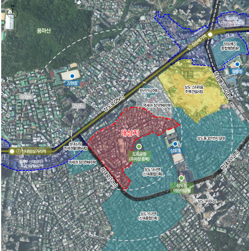 상도동 242번지 일대 모아타운 구역 위치도./사진제공=동작구