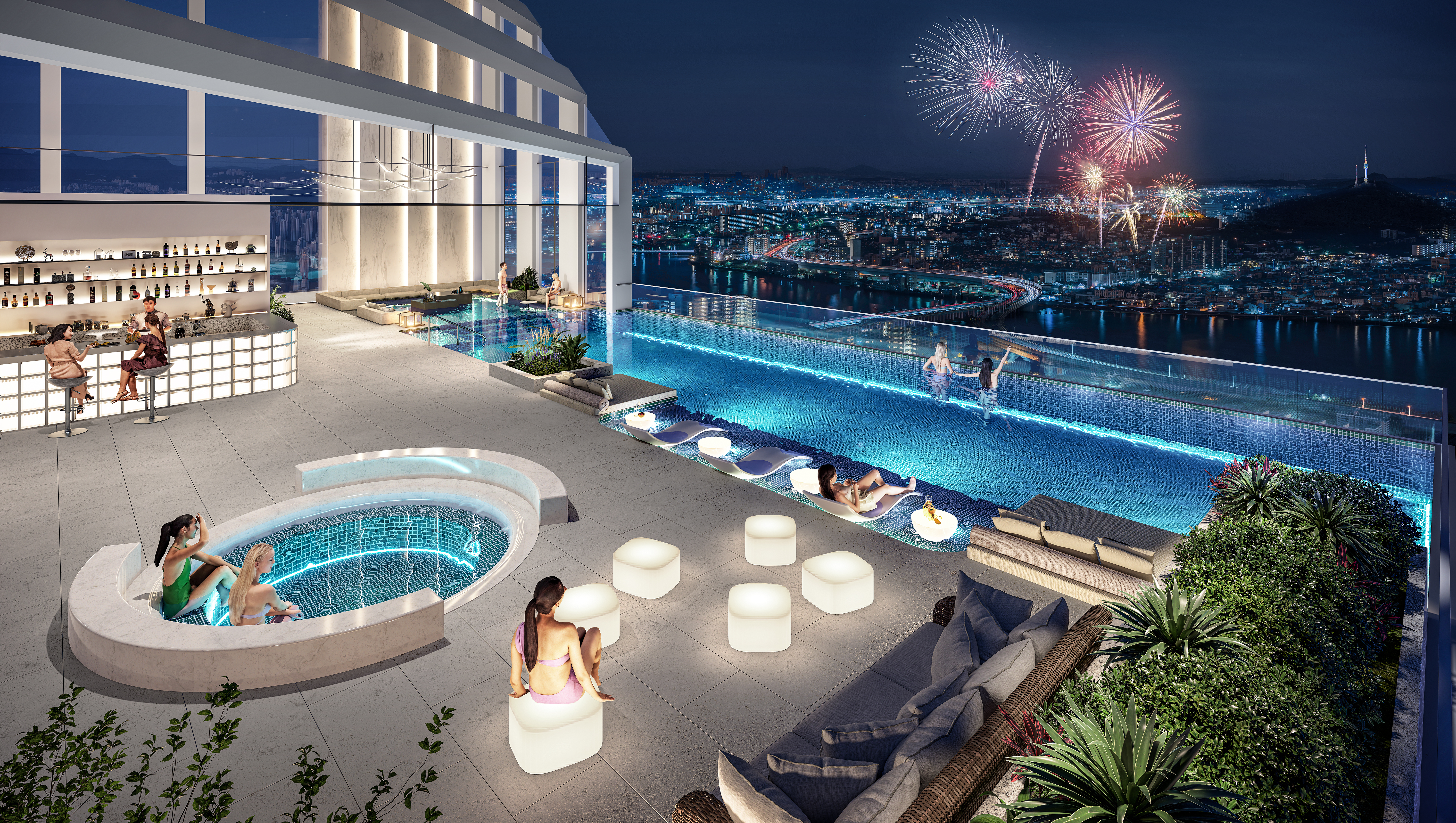 지상 140m 건물 최상층에 위치한 ‘인피니티 스퀘어 풀’ 전경. / 사진제공=HDC현대산업개발