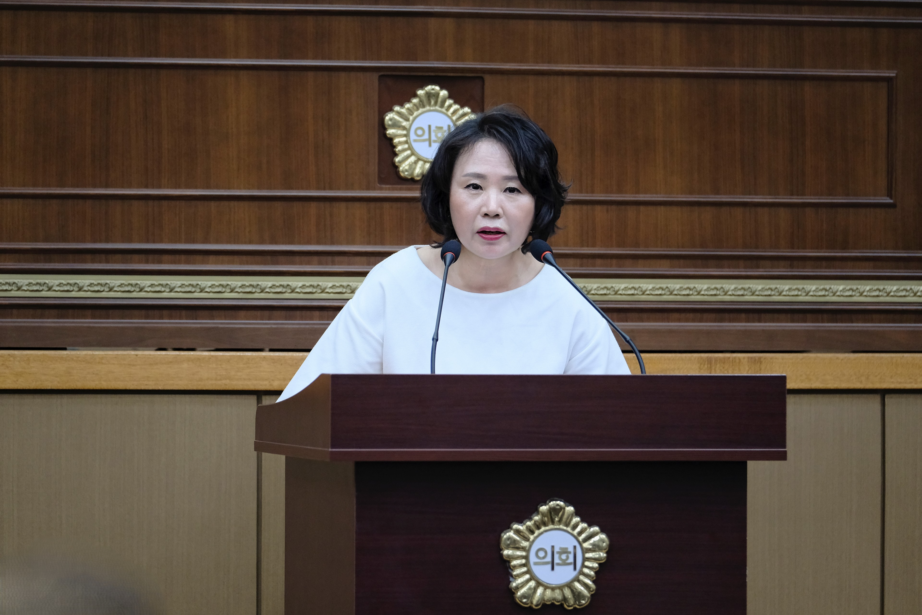 마포구의회 안미자 의원이 5분 자유발언을 펼치고 있다./사진제공=마포구의회