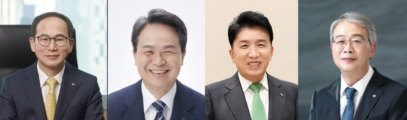 (왼쪽부터) 양종희 KB금융그룹 회장, 진옥동 신한금융그룹 회장, 함영주 하나금융그룹 회장, 임종룡 우리금융그룹 회장 / 사진제공 = 각 사