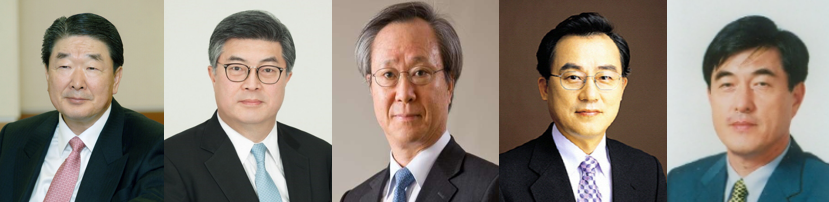 (왼쪽부터) 구본준 LX그룹 회장 겸 LX홀딩스 대표이사, 차국헌 서울대 명예교수, 강대형 전 공정위 부위원장, 정순원 전 삼천리 대표이사, 김경석 전 유리자산운용 대표이사. /사진제공=각 사