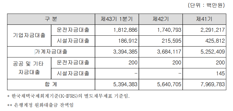 한국씨티은행 자금용도별 대출현황 / 자료=한국씨티은행