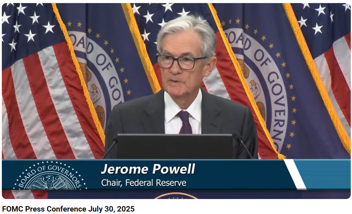 제롬 파월 미국 연준(Fed) 의장 기자회견(2025.07.30) / 사진출처= Federal Reserve 유튜브 채널 갈무리