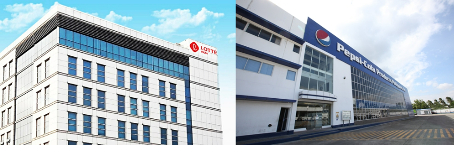 롯데웰푸드 인도 본사와 롯데칠성음료 필리핀펩시 공장 전경. /사진=롯데웰푸드·롯데칠성음료