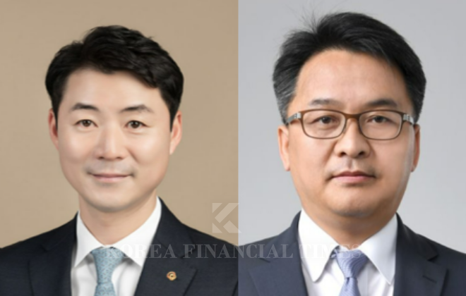 (From left) Park Seung-deok, CEO of Hanwha Solutions, and Park Jong-hwan, CEO of HD Hyundai Energy Solutions. /Photo courtesy of each company