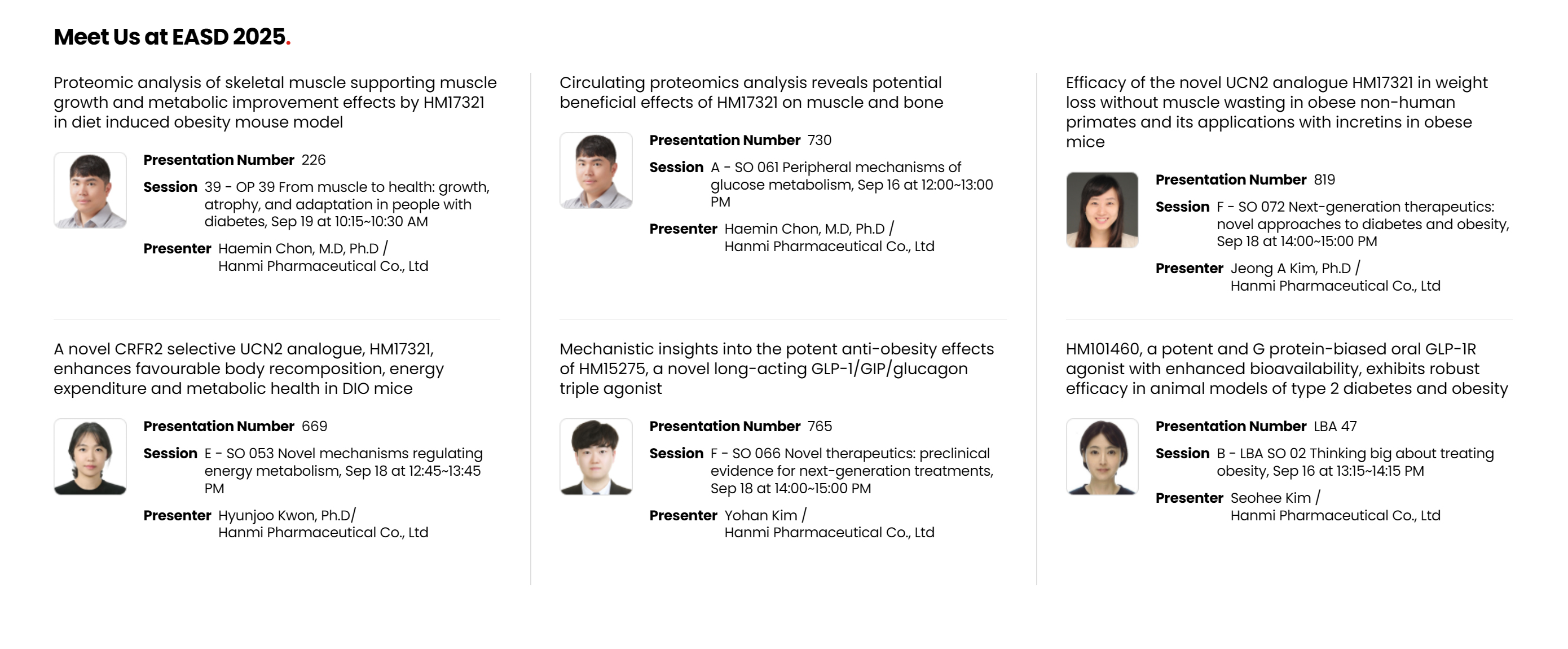 한미약품이 유럽당뇨병학회(EASD) 2025에서 발표하는 주요 연구 초록 소개. /사진=한미약품