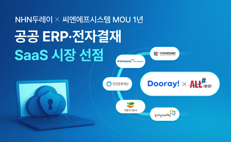 NHN두레이는 씨앤에프시스템과 업무협약(MOU)을 체결한 지 1년 만에 전자결재·전사적자원관리(ERP) 서비스형소프트웨어(SaaS) 서비스를 5개 이상 주요 공공기관에 도입하는 성과로 이어졌다고 27일 밝혔다. / 사진=NHN두레이