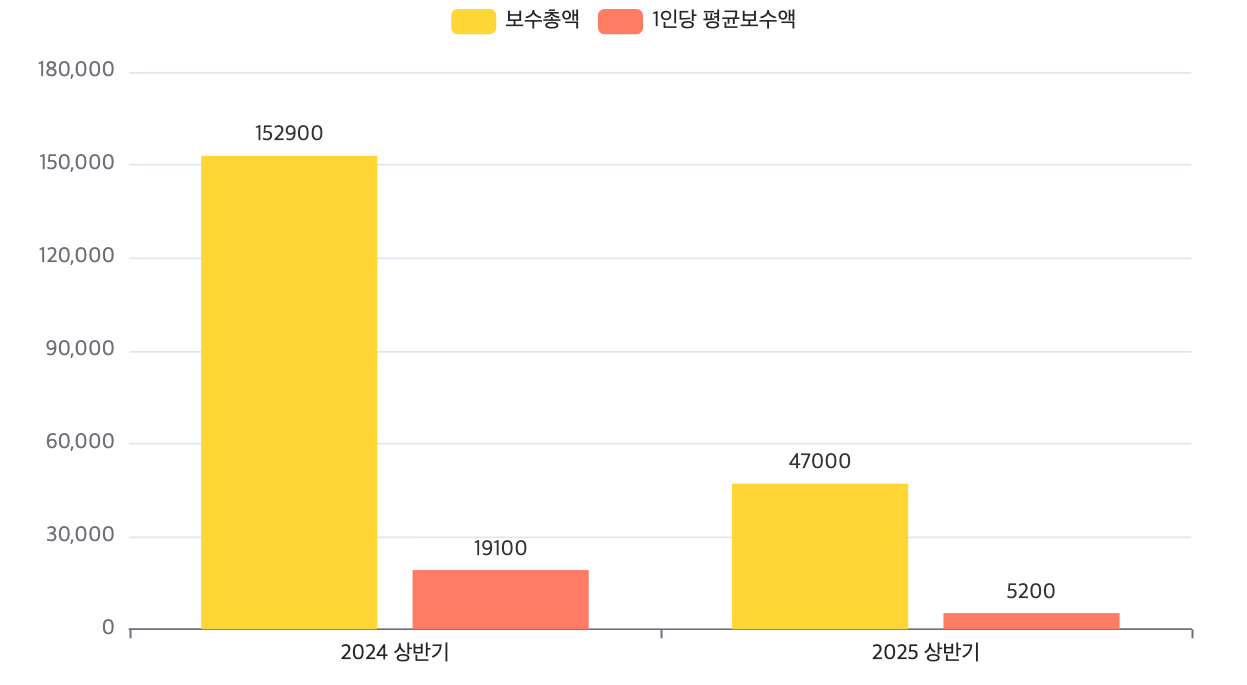 카카오게임즈 최근 2년간 상반기 등기임원 급여 비교. / 자료=카카오게임즈