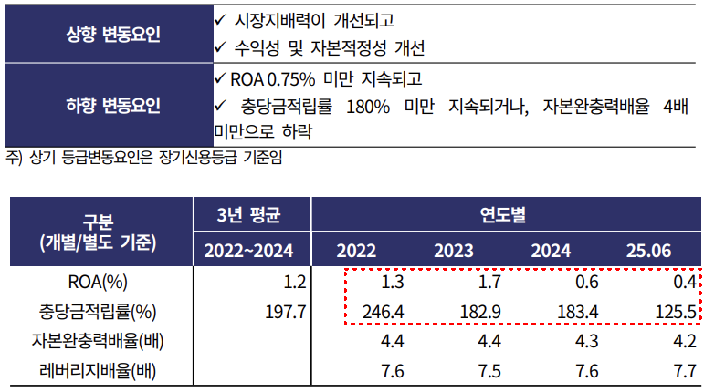롯데카드 신용등급 변동 요인 및 관련 지표 추이./출처=한국기업평가