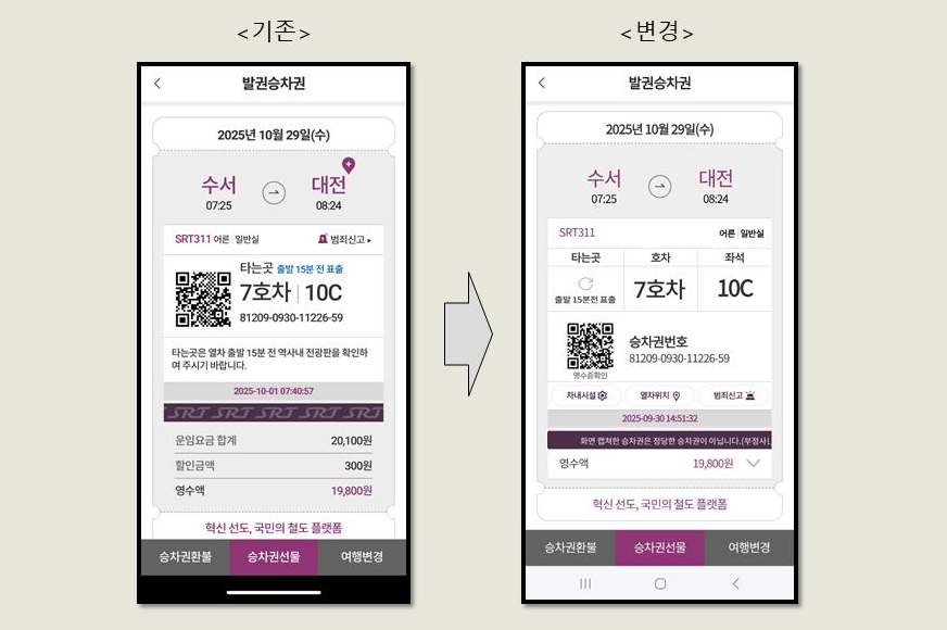모바일 승차권 디자인 개선./사진제공=SR